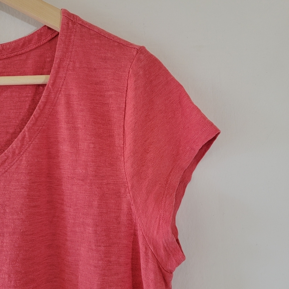 EILEEN FISHER Coral Organic Cotton Midi Dress Sz L Asymmetrical Minimalist - Picture 4 of 10
